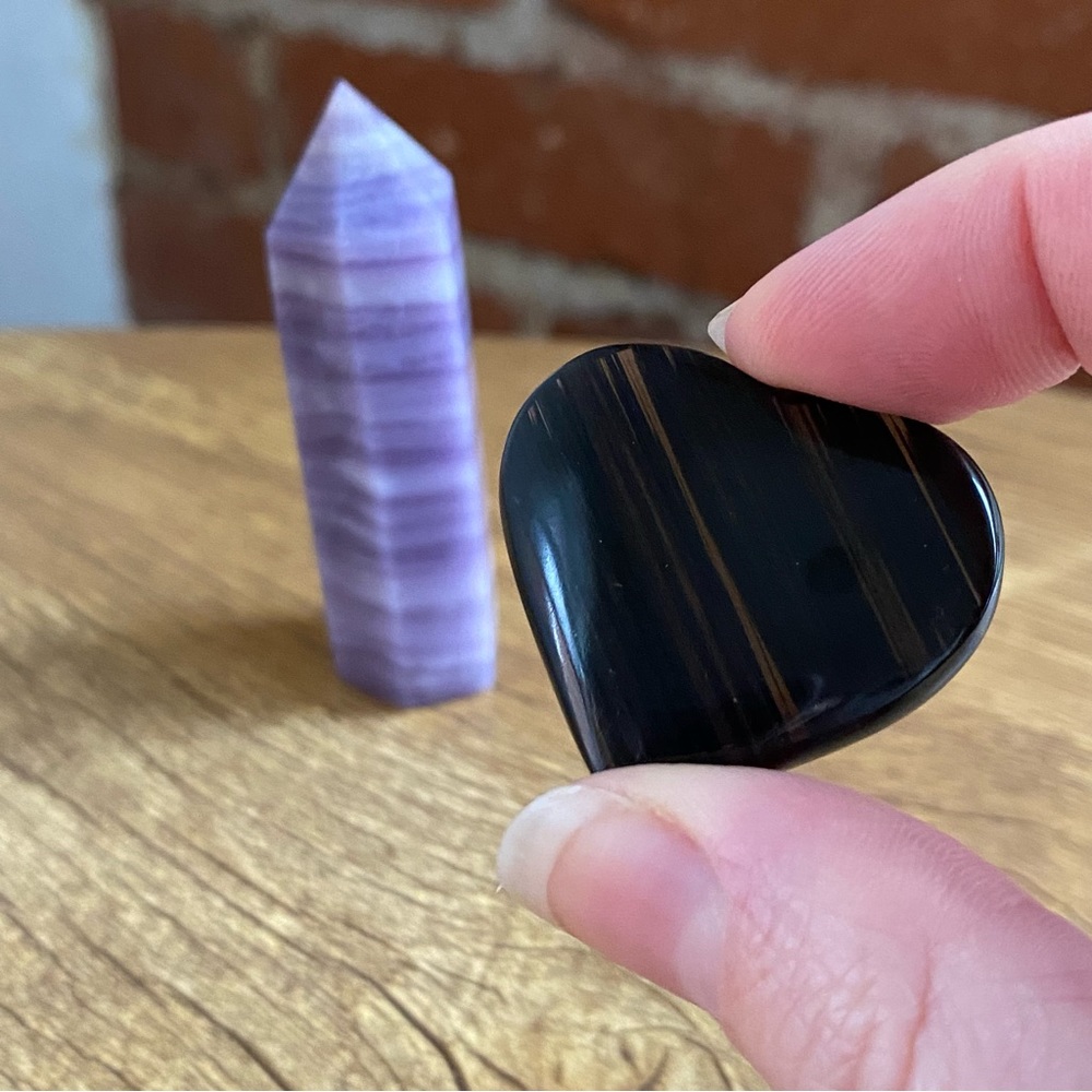 Crystals Lavender Amethyst and Striped Heart Shaped